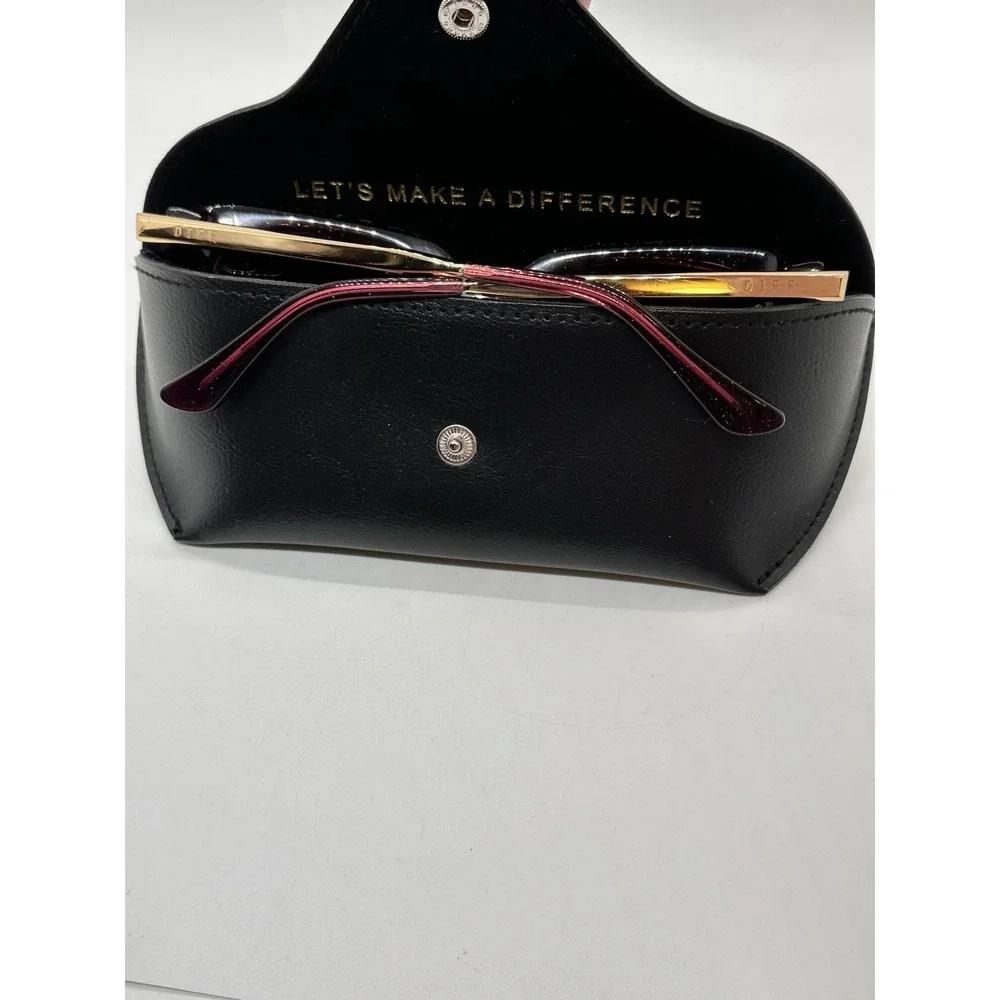 DIFF Eyewear Bella Oversized Square Sunglasses Pink Burgundy Gold‎ w Case EUC!
